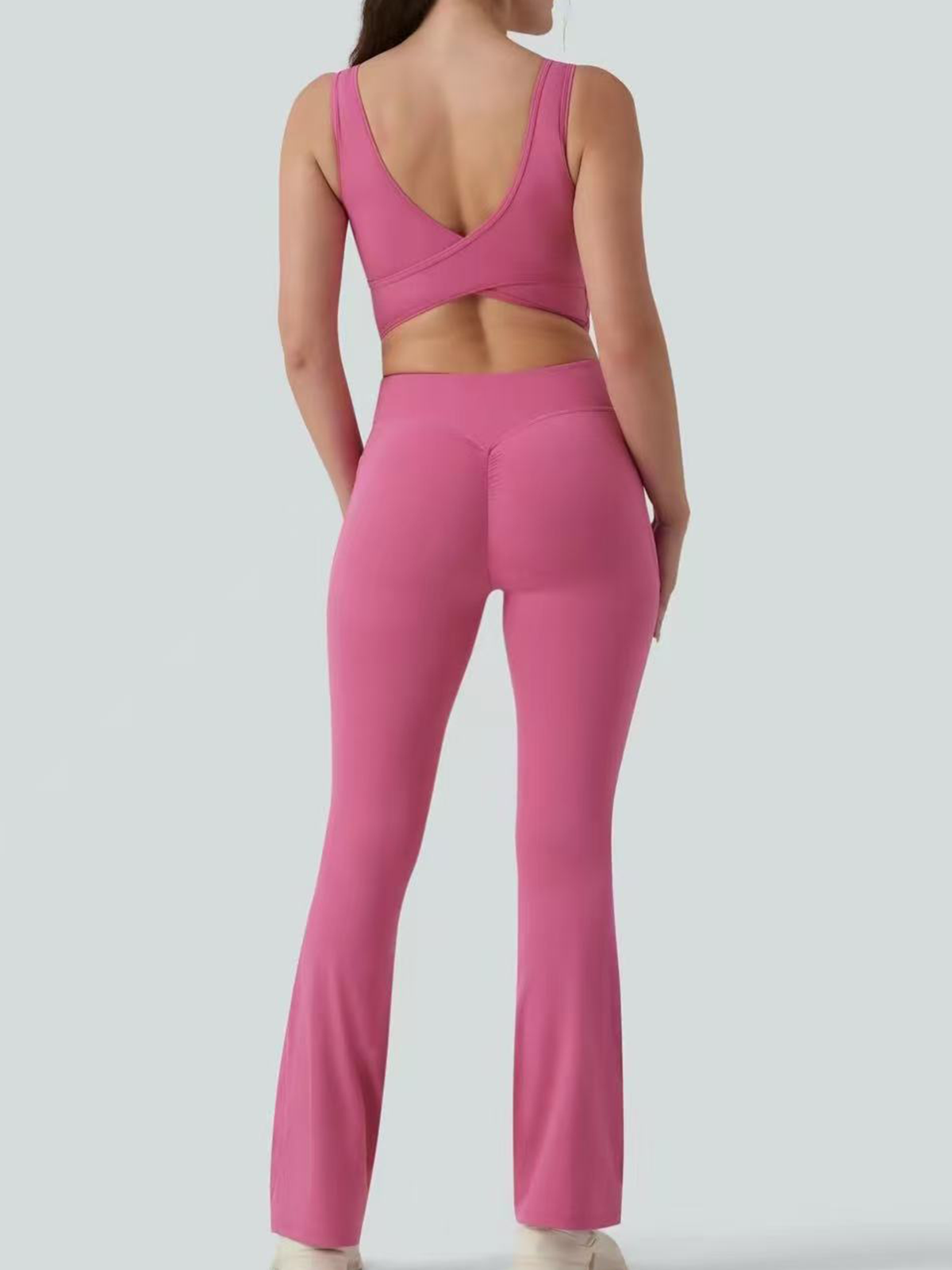 Criss Cross Back Top  Tummy Control Butt Lifting Flared Pants  Yoga Set