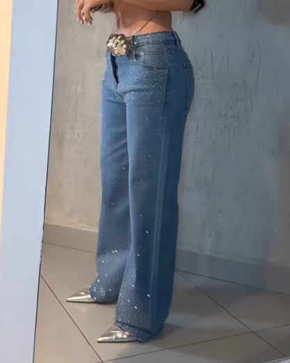 Diamond-Studded Straight-Leg Jeans