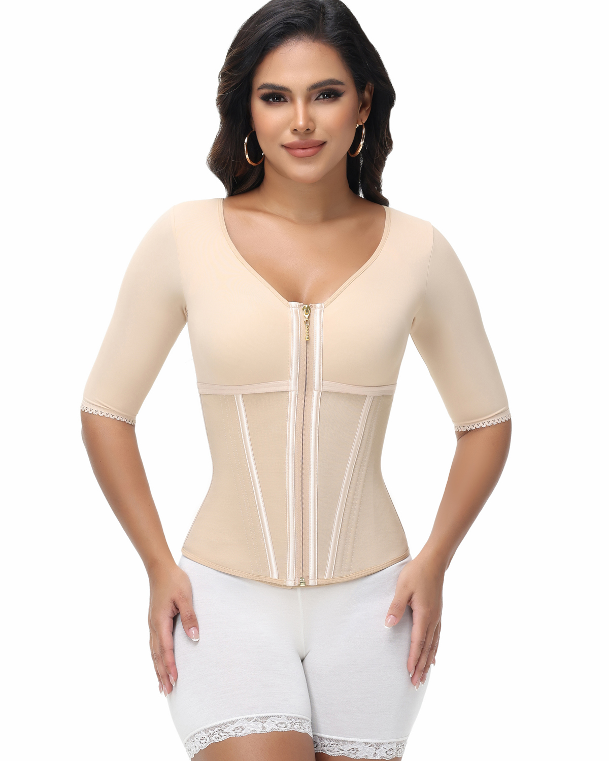 Fajas Colombianas High Compression Half Sleeves V Neck Waist Trainer Top