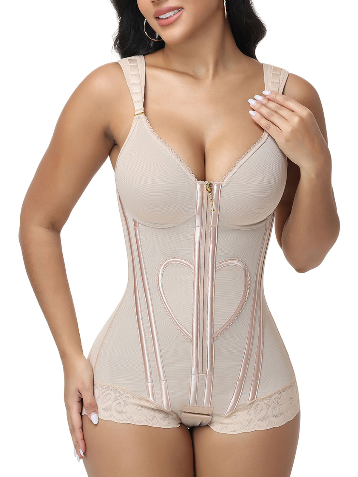 Fajas Colombianas Wide Straps Love Pattern Tummy Control Body Shaper