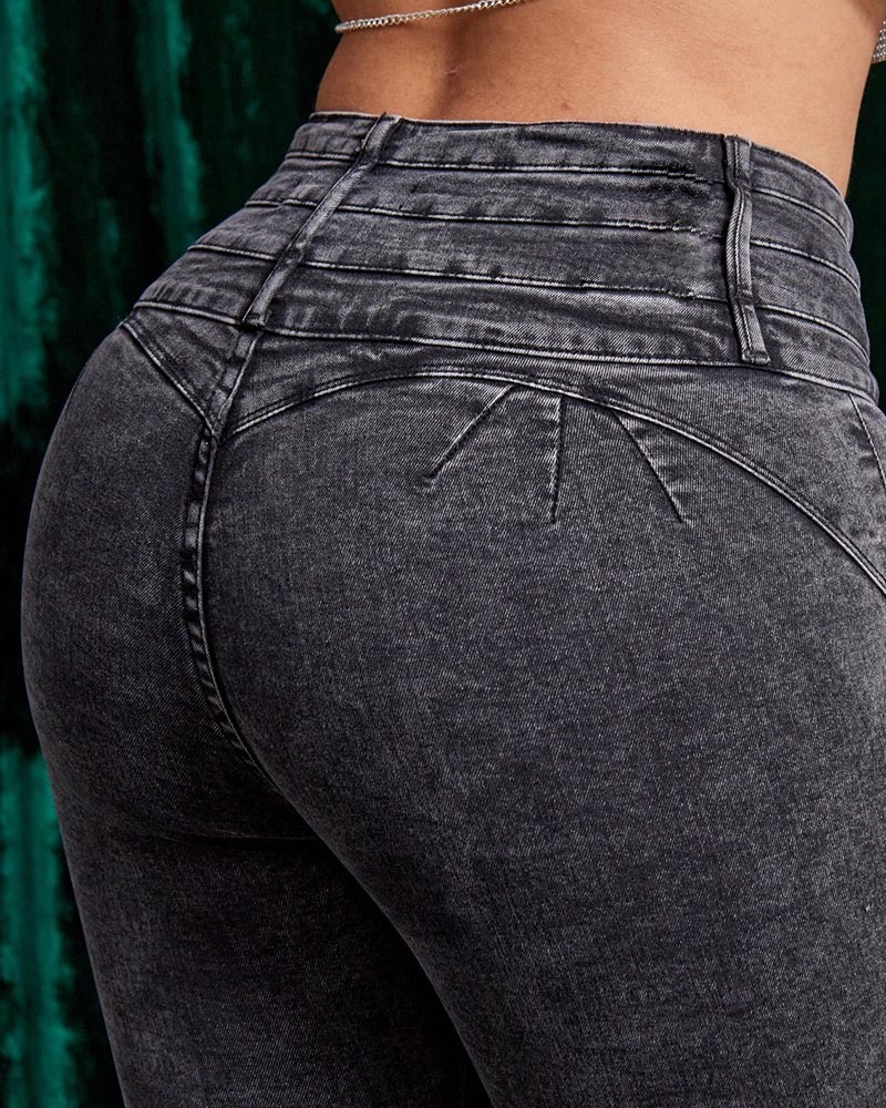Smokey Gray Hip Lift High-Waisted Jeans