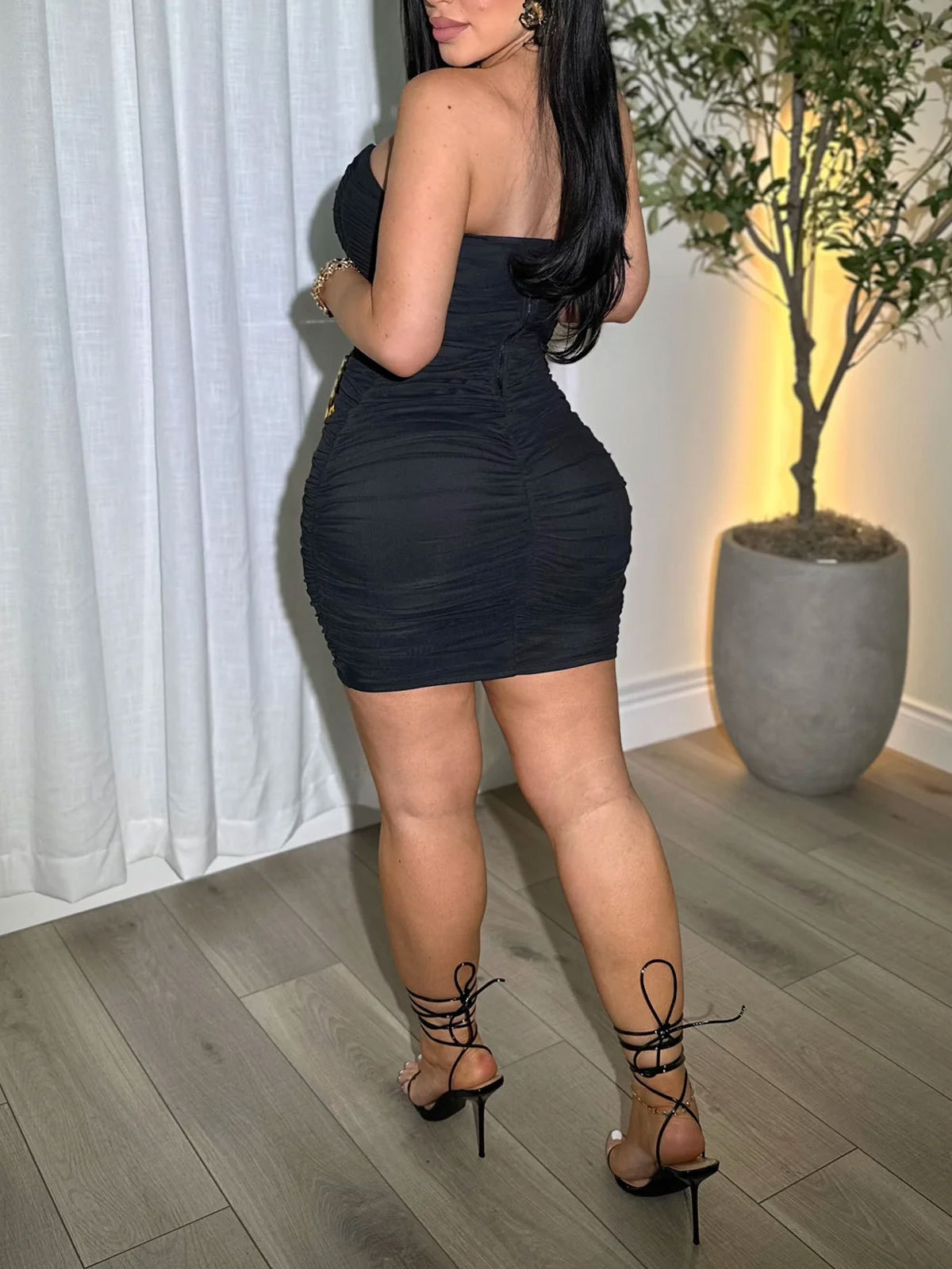Glam Ruched Strapless Bodycon Mini Dress
