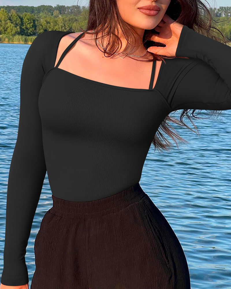 Sexy Ribbed One Piece Long Sleeve Tops Bodysuits