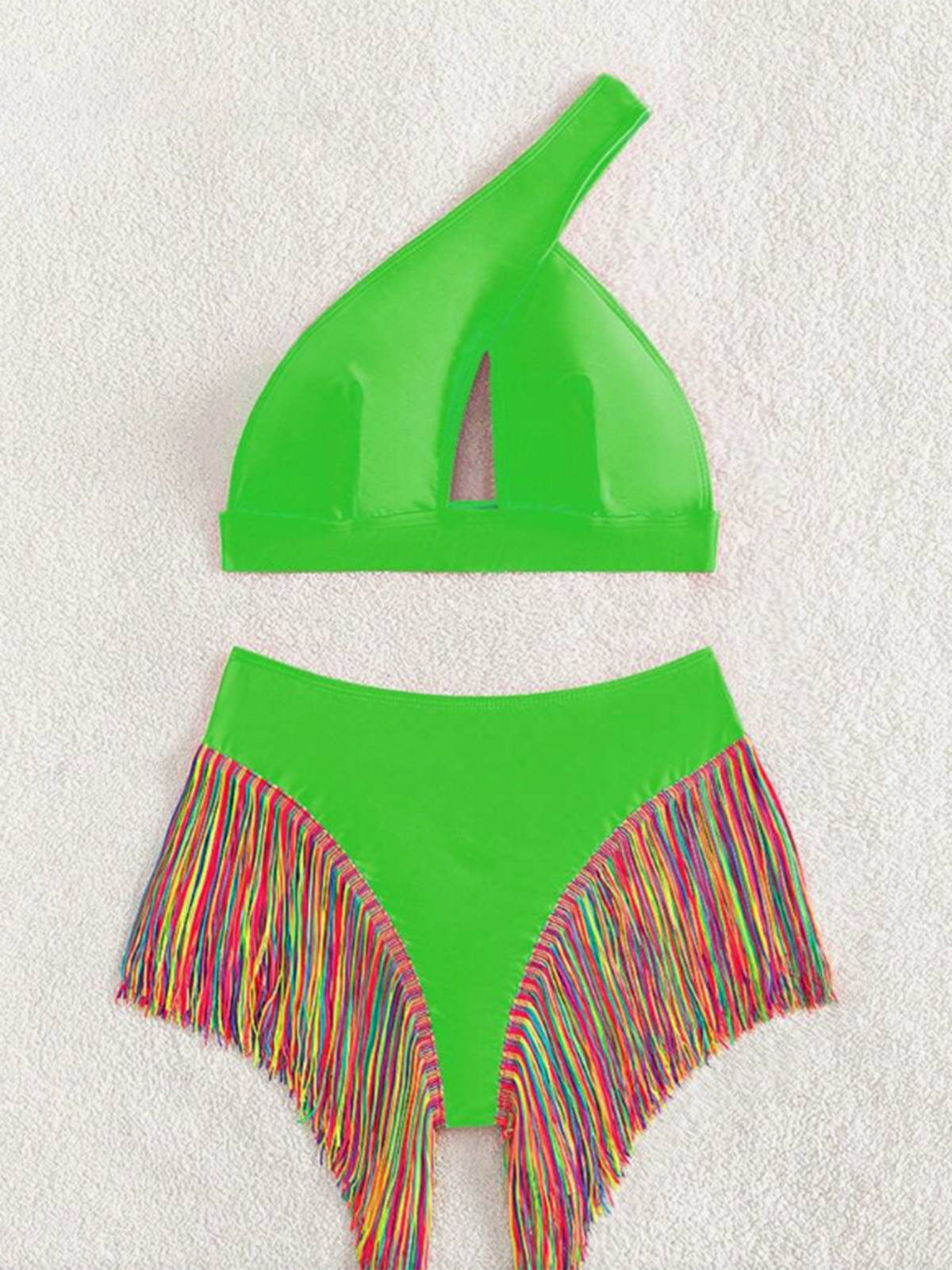 Women's Solid Color Fringe Hem Bikini Set Casual Stylish Chic Swimsuit For Beach Vacation Women's Swimwear For All Seasons