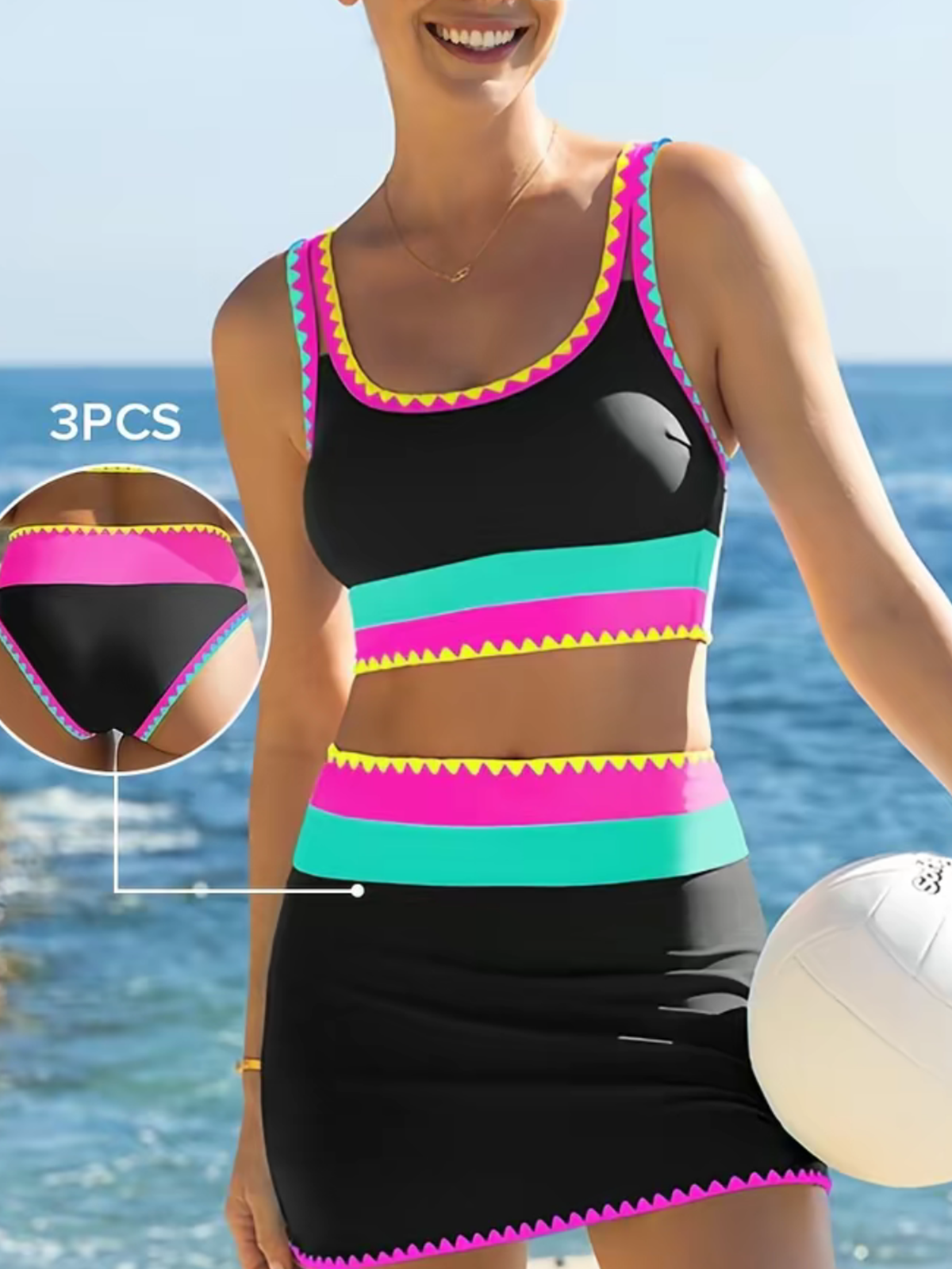 Fluorescent High Waisted Swimsuit Three Piece Set
