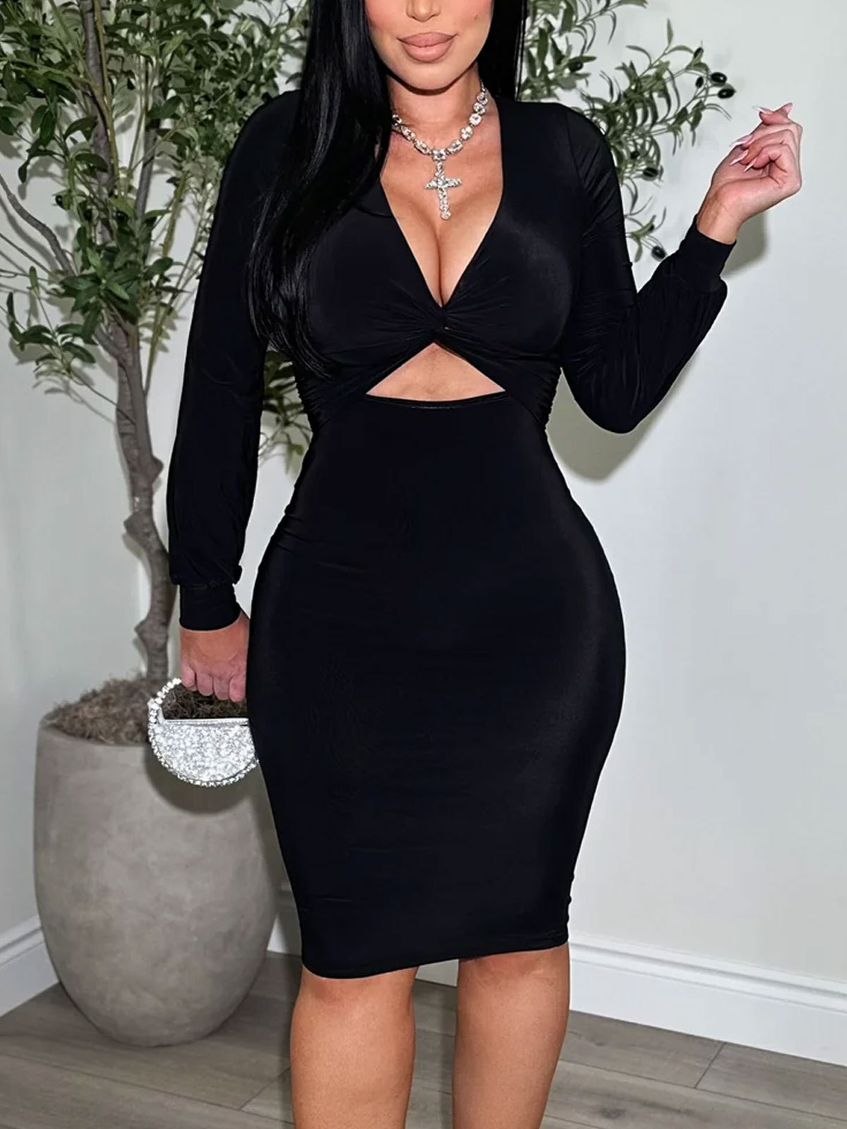 Long sleeve Wrap Midi Dress