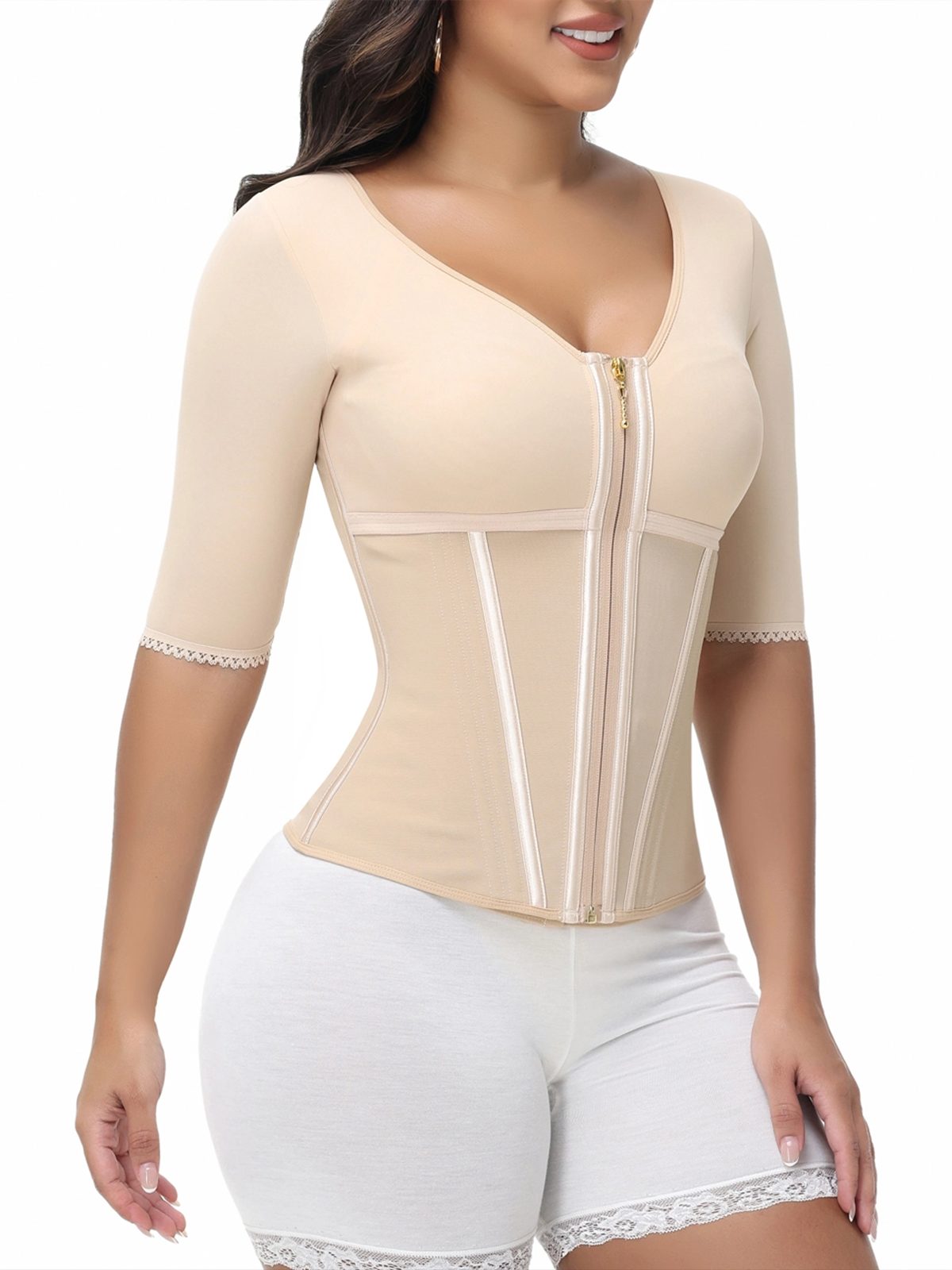 Fajas Colombianas High Compression Half Sleeves V Neck Waist Trainer Top