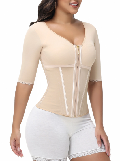 Fajas Colombianas High Compression Half Sleeves V Neck Waist Trainer Top