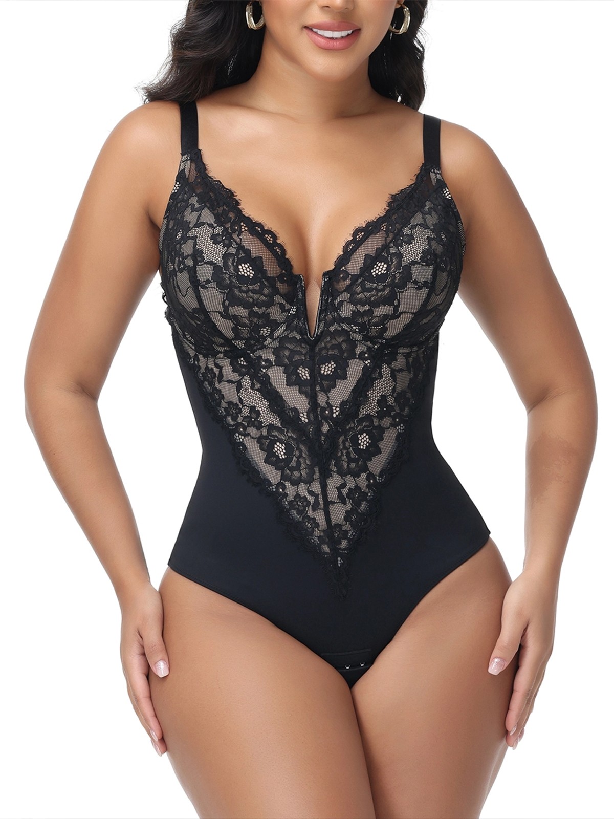 V-Neck Lace Triangle Bodysuit