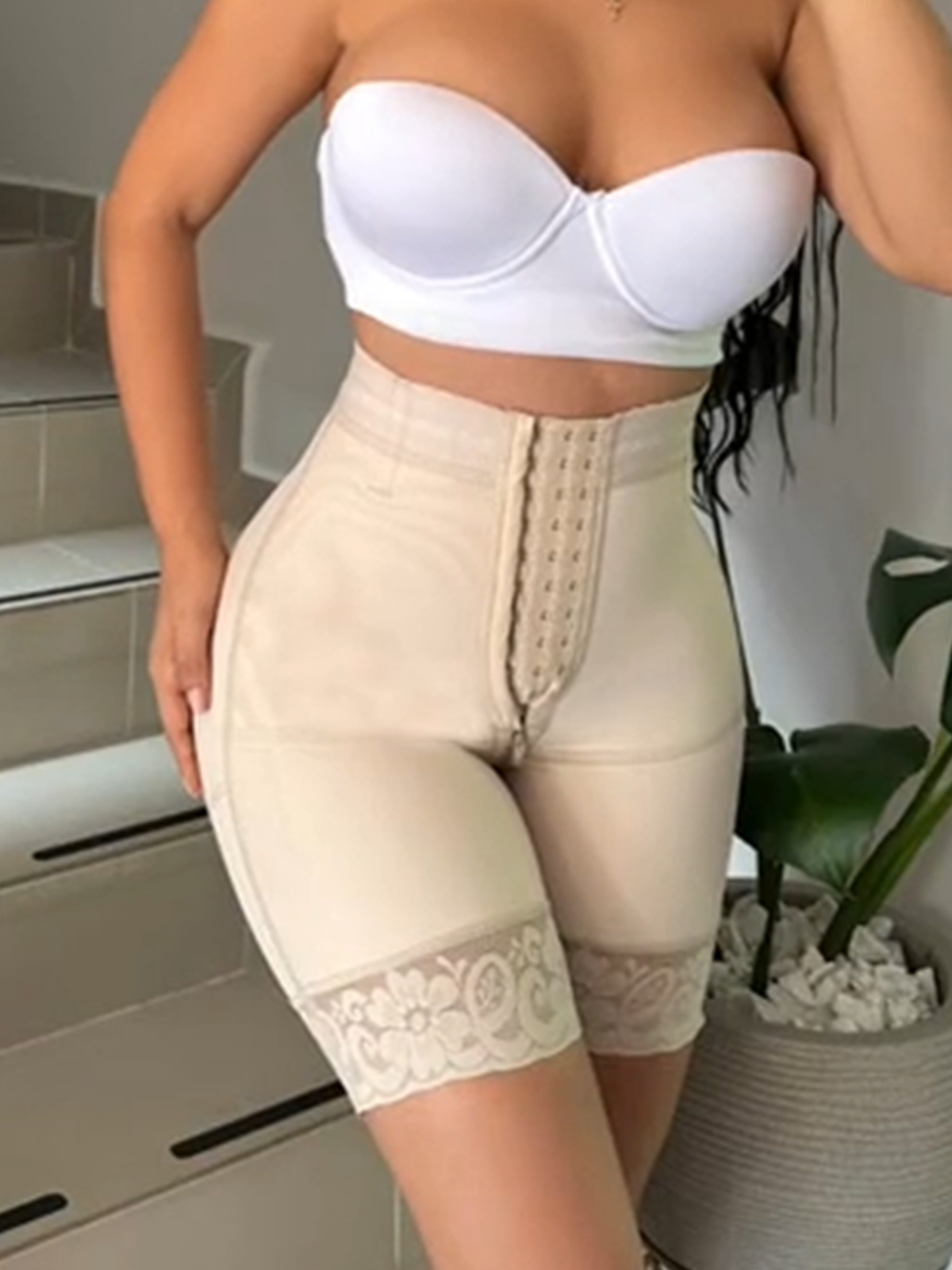 Curve High Waist Butt Lifting Lace Shapewear Shorts with Hooks