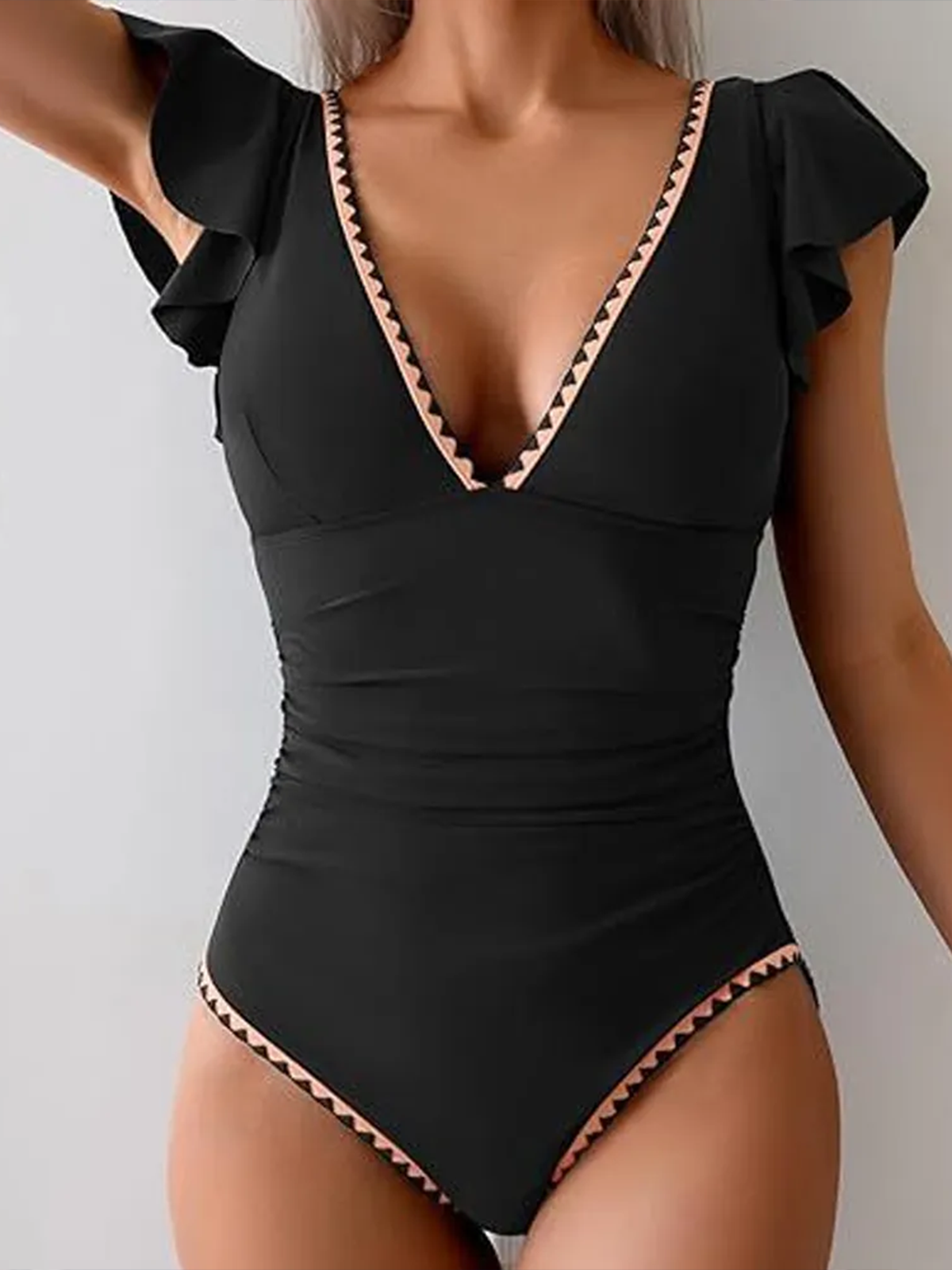 V Neck Ruffle Push Up One Piece Swimsuit