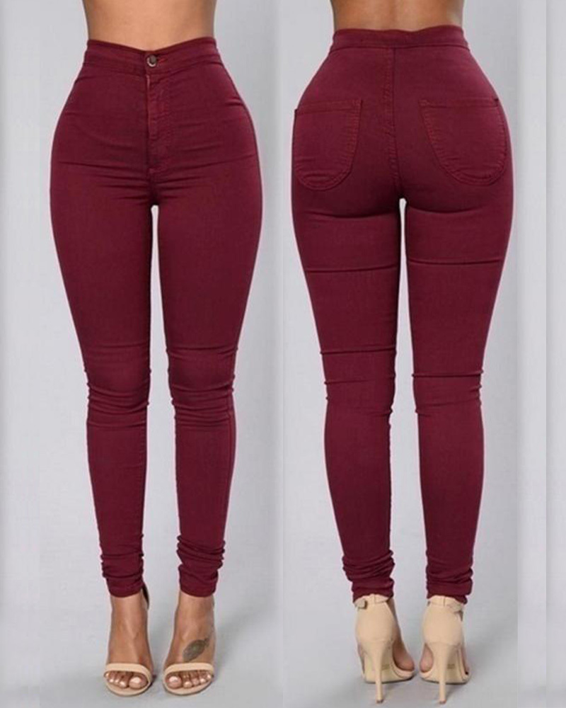 Candy-Colored High-Waisted Stretch Slim Jeans