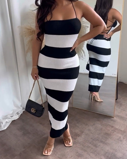 Striped Sexy Backpack Hip Dress