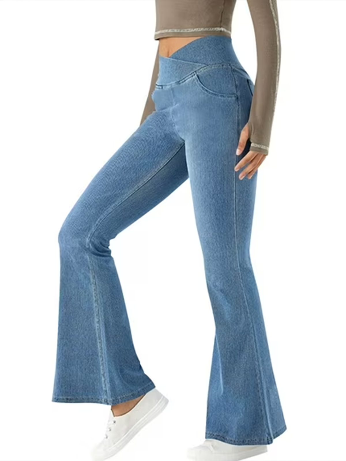 High Waisted Stretch Skinny Flared Jeans