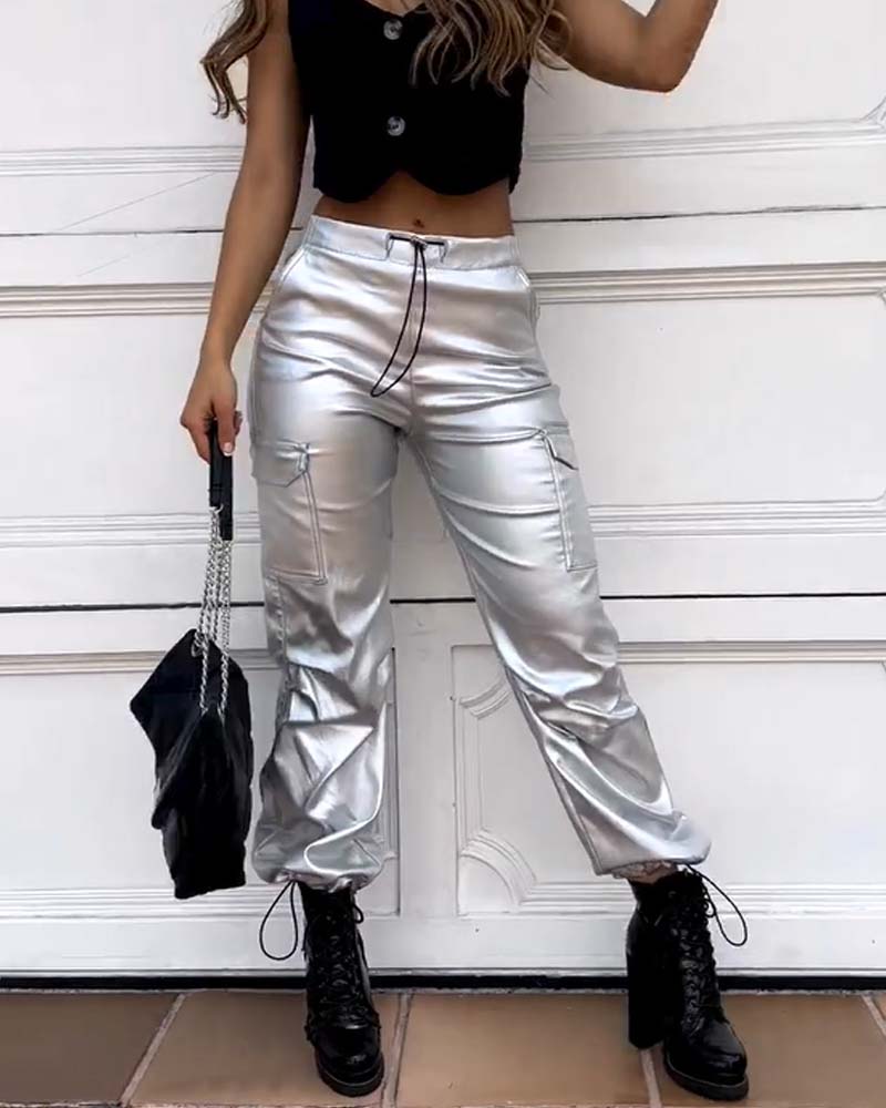 Eco-Leather Lantern Pocket Pants
