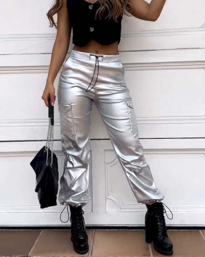 Eco-Leather Lantern Pocket Pants