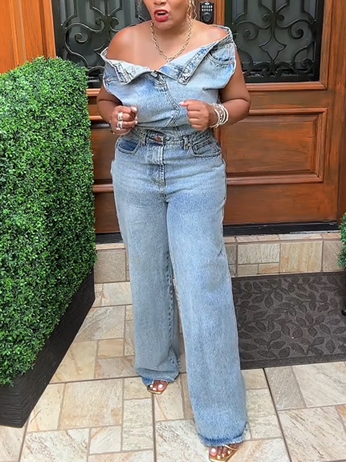 Designer Patchwork Denim Jumpsuit