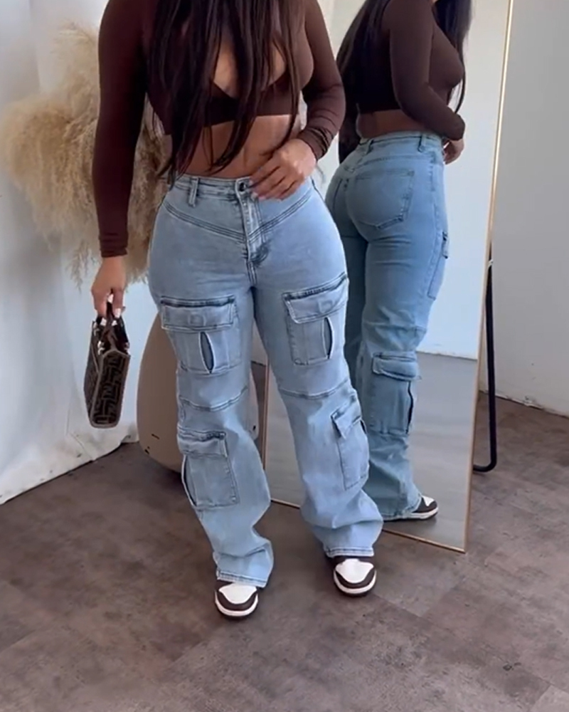 Work Style Multi-Pocket Jeans (Pre-Sale)-ChicCurve