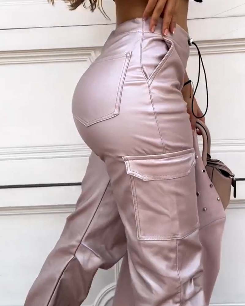 Eco-Leather Lantern Pocket Pants