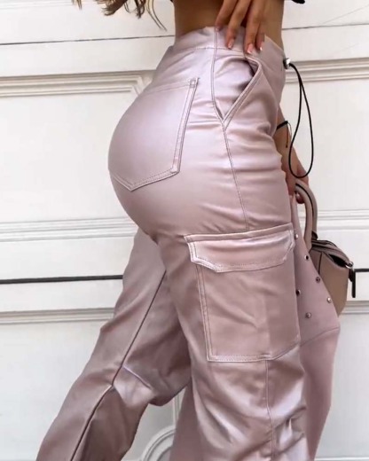 Eco-Leather Lantern Pocket Pants