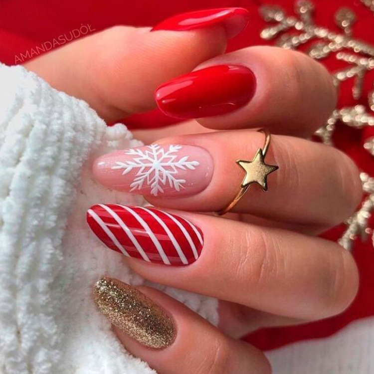Christmas Simple Gold Glitter Snowflake Wear Nails