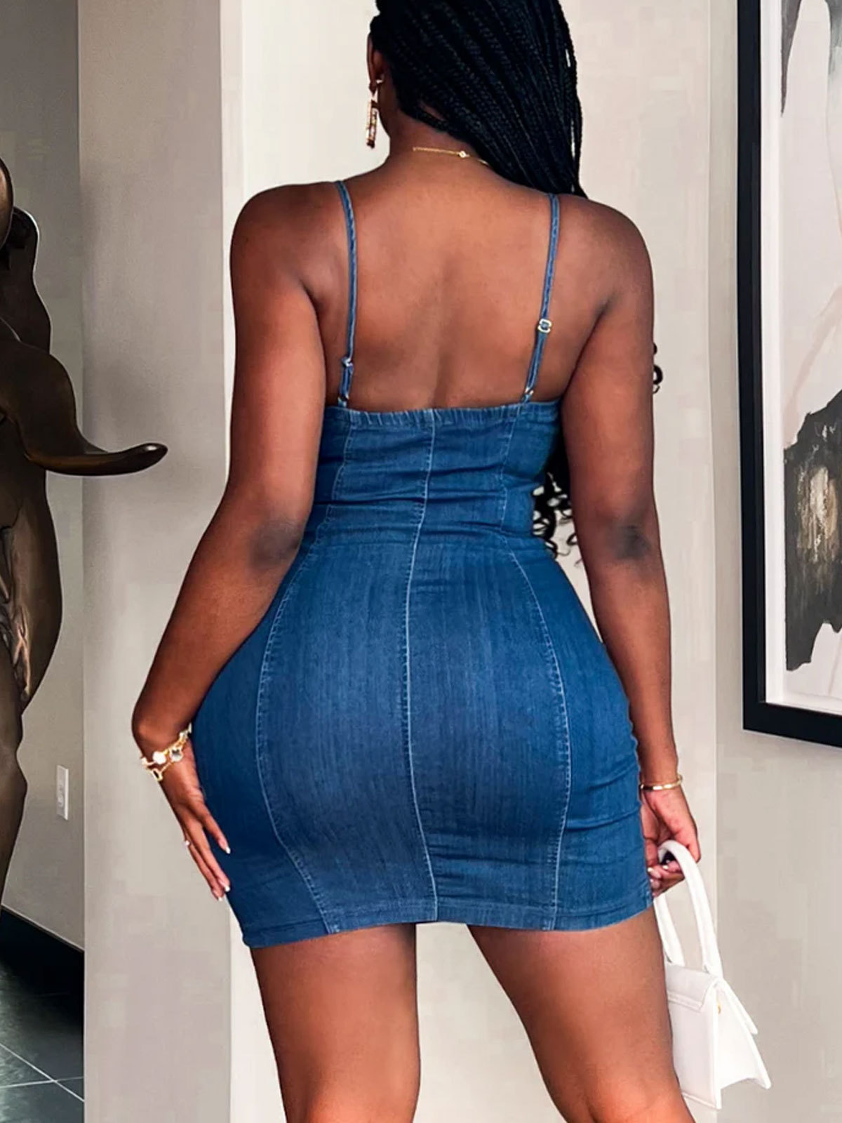 Bow Spaghetti Strap Denim Short Dress