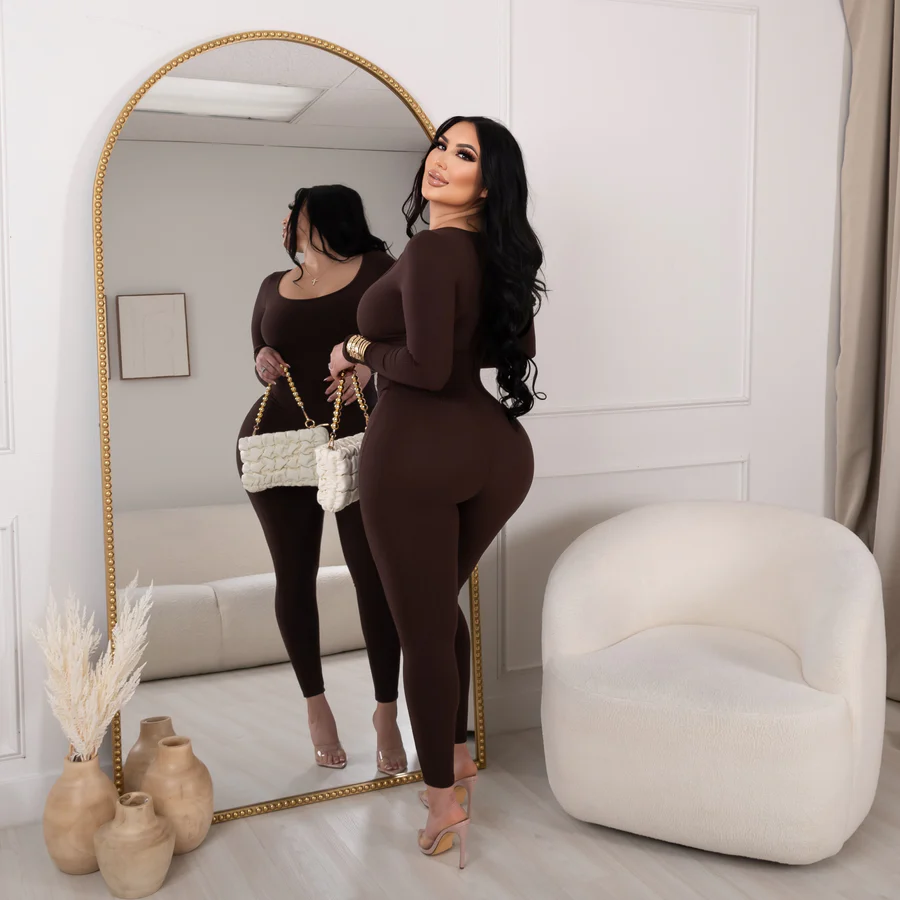 Long Sleeve Round Neck Bodysuit Snatched Jumpsuit