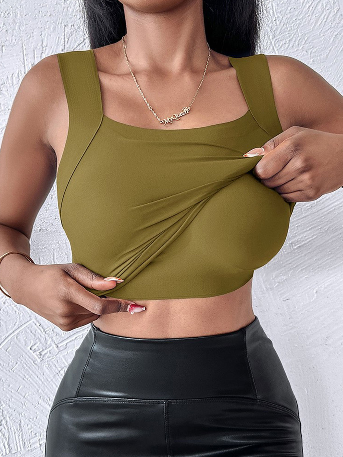 U Neck Shapewear Built-in Bra Tank High Strechy Sleeveless Slim Fit Tops Camisole