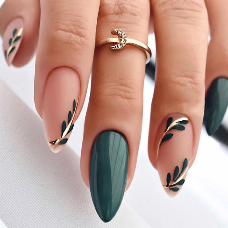 Simple fresh green leaf nail art piece removable