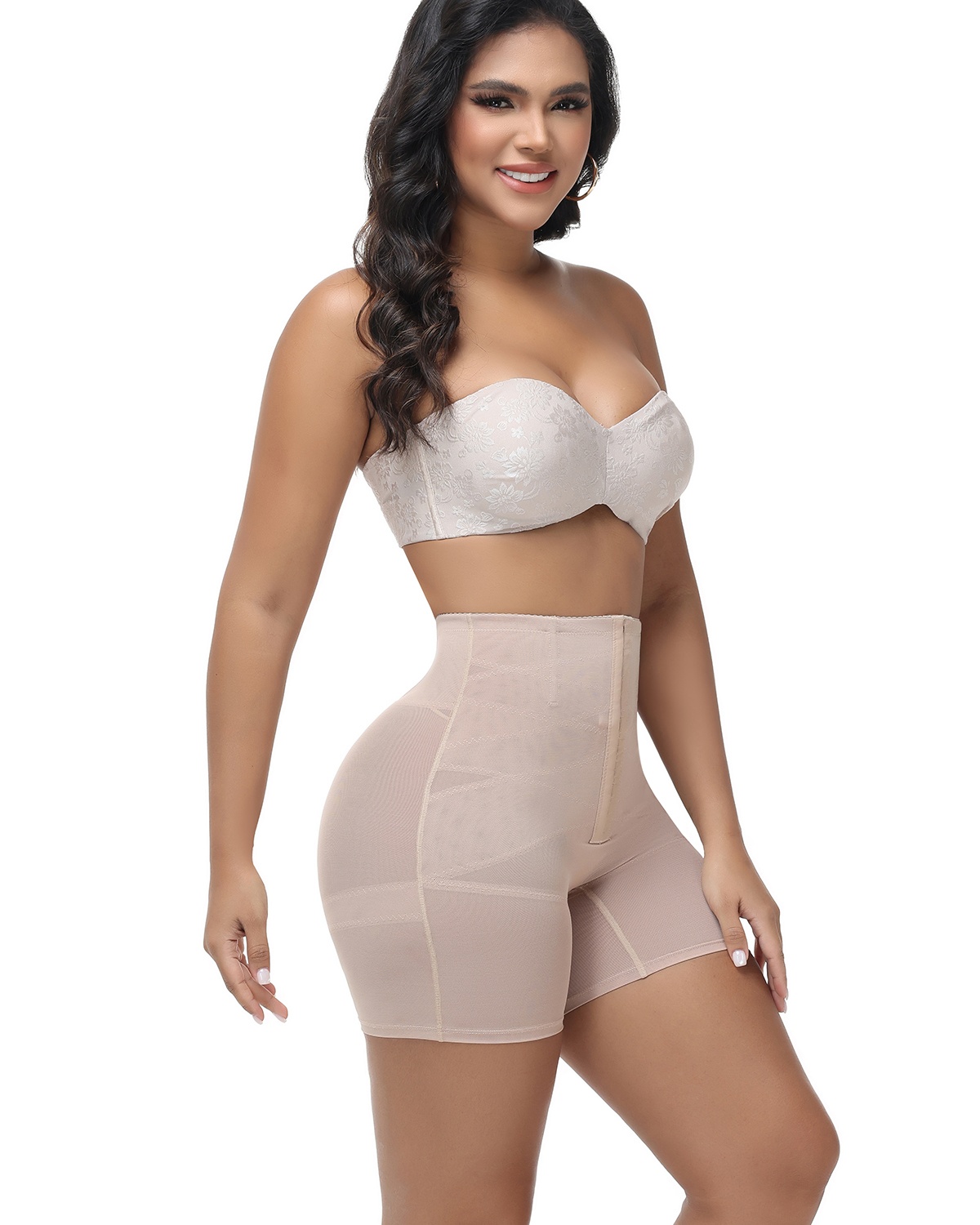 High Waisted Button Down Tummy Compression And Butt Lifting Shorts