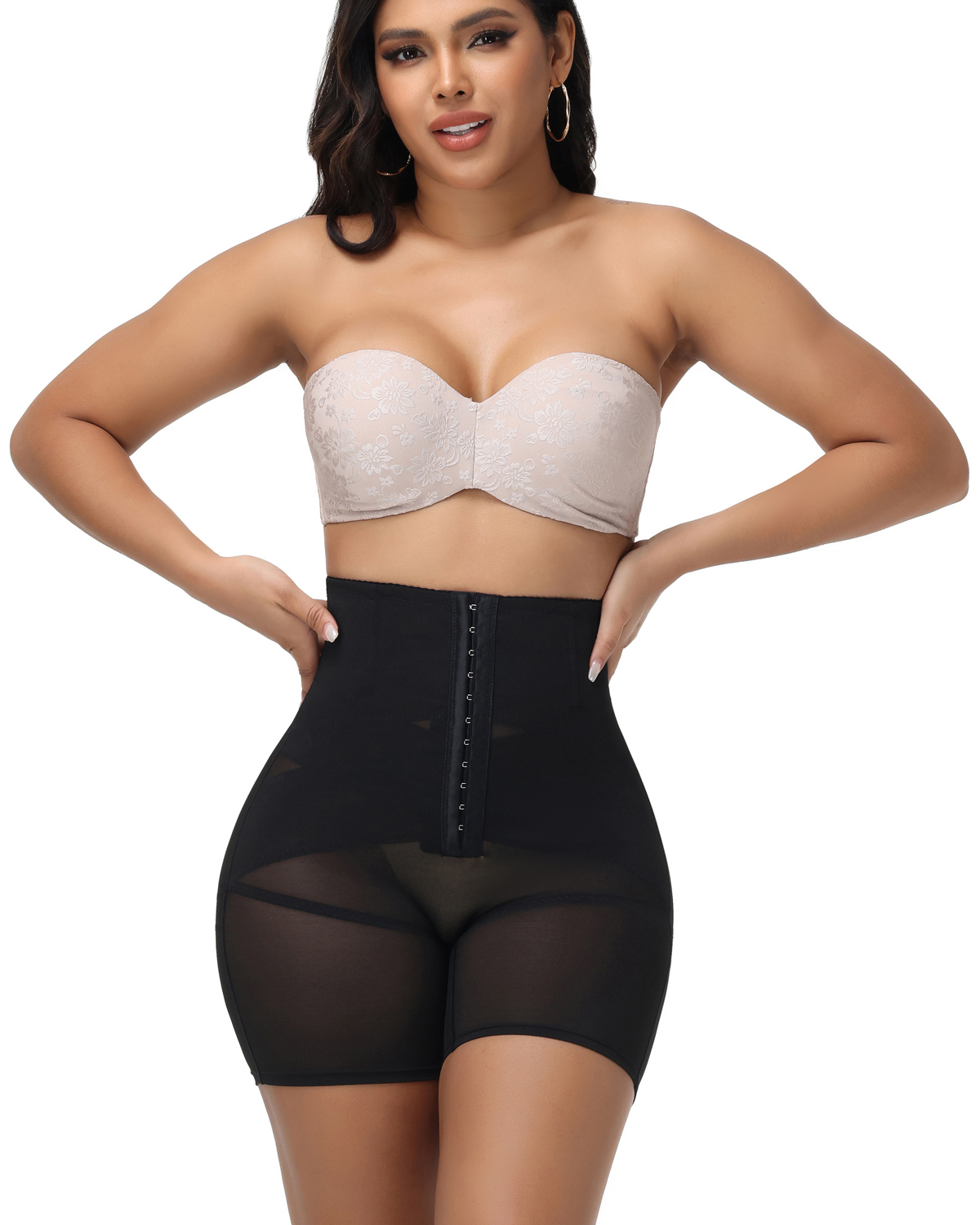 High Waisted Button Down Tummy Compression And Butt Lifting Shorts