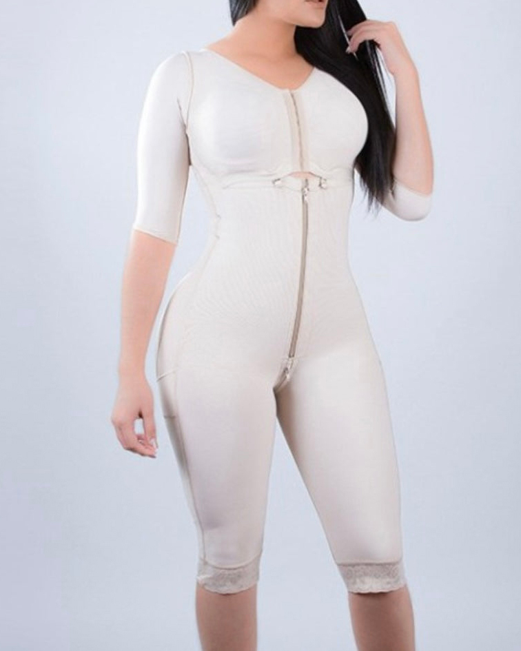 High Compression Tummy Control Mid-leg Faja With Sleeves