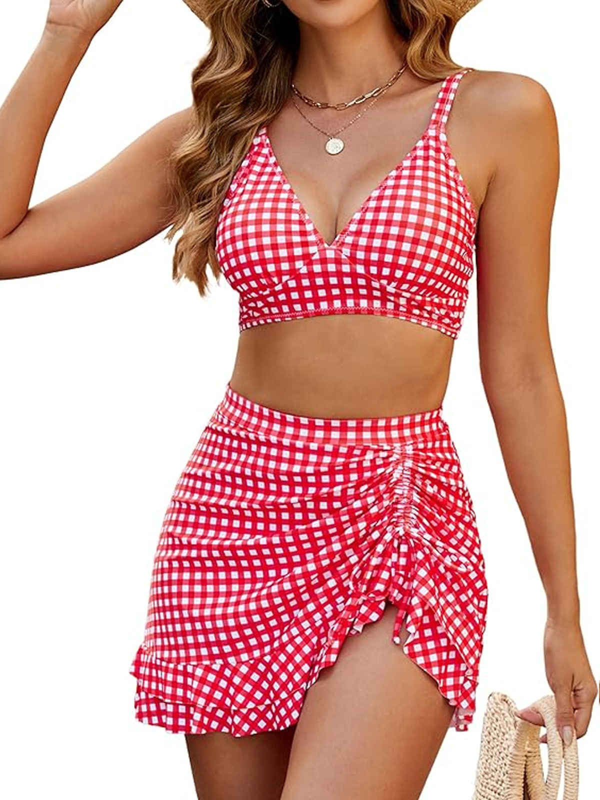 High Waisted Bikini Sets Tummy Control Swim Skirt Two Piece Swim Suit