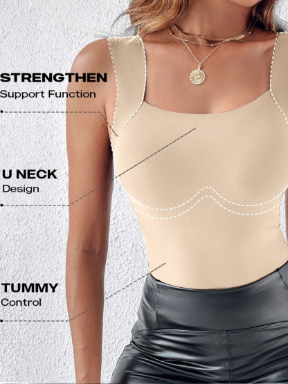U Neck Shapewear Built-in Bra Tank High Strechy Sleeveless Slim Fit Tops Camisole