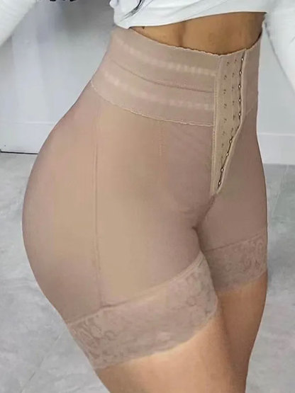 High Waisted Two-layer Lace Paneled Hip-lifting Shorts