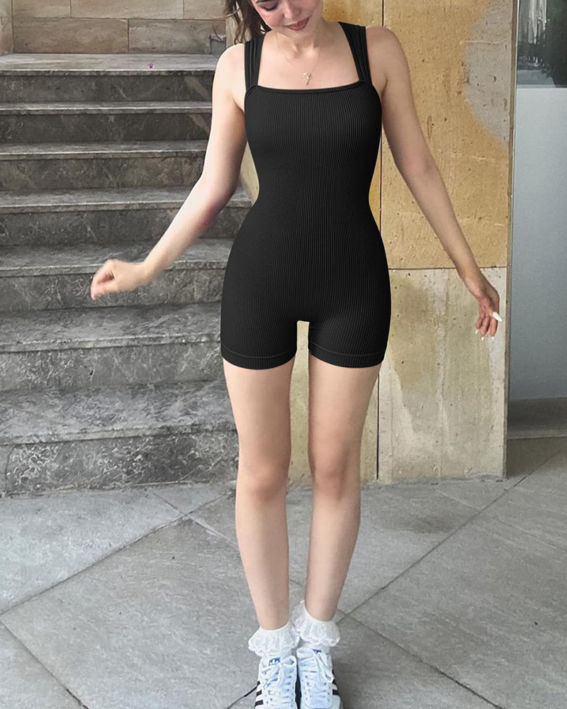Seamless Ribbed Wide Strap Boxer Bodysuit