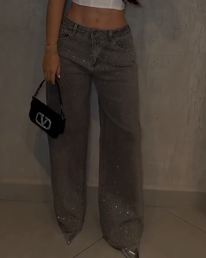 Diamond-Studded Straight-Leg Jeans