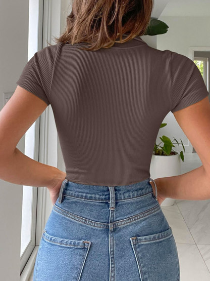 One-piece Short-sleeved Front-zip Briefs Jumpsuit
