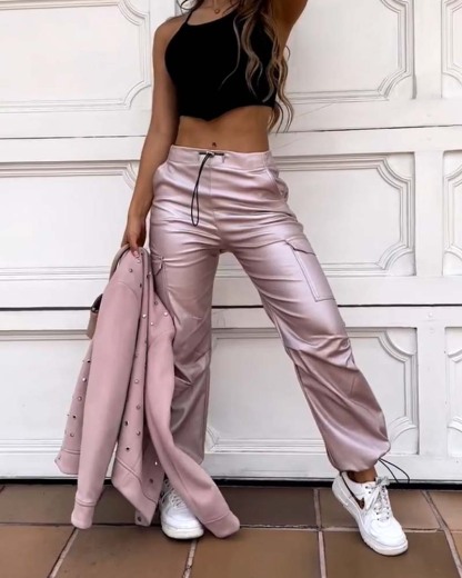 Eco-Leather Lantern Pocket Pants