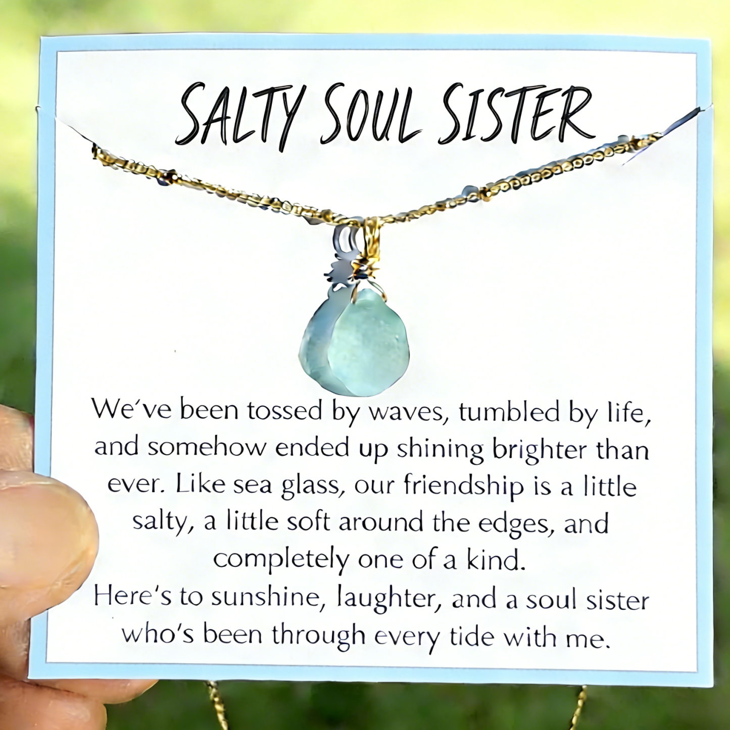 Gold Sea Glass Soul Sister Necklace, Sea Glass Friendship Gift, Ocean