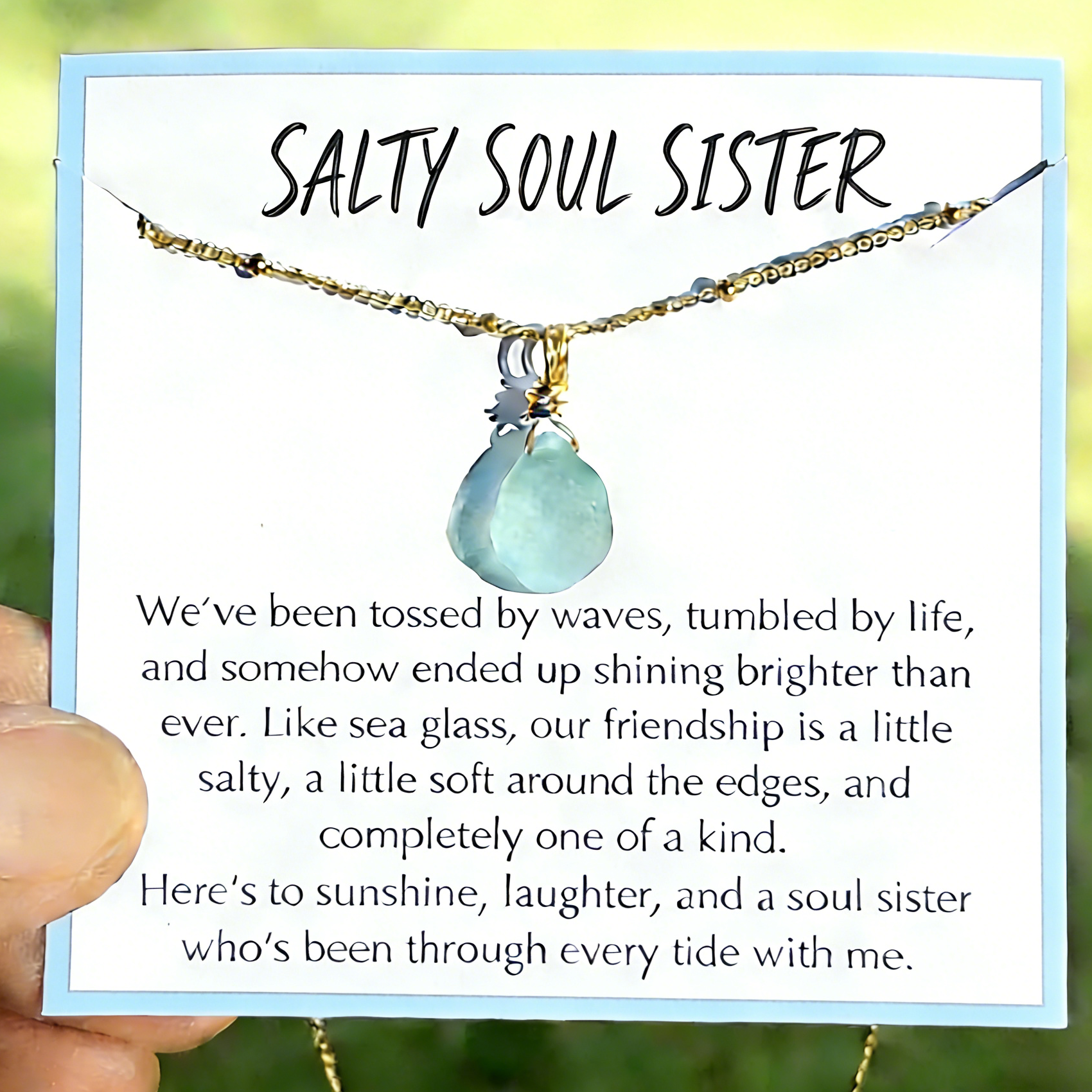 Gold Sea Glass Soul Sister Necklace, Sea Glass Friendship Gift, Ocean