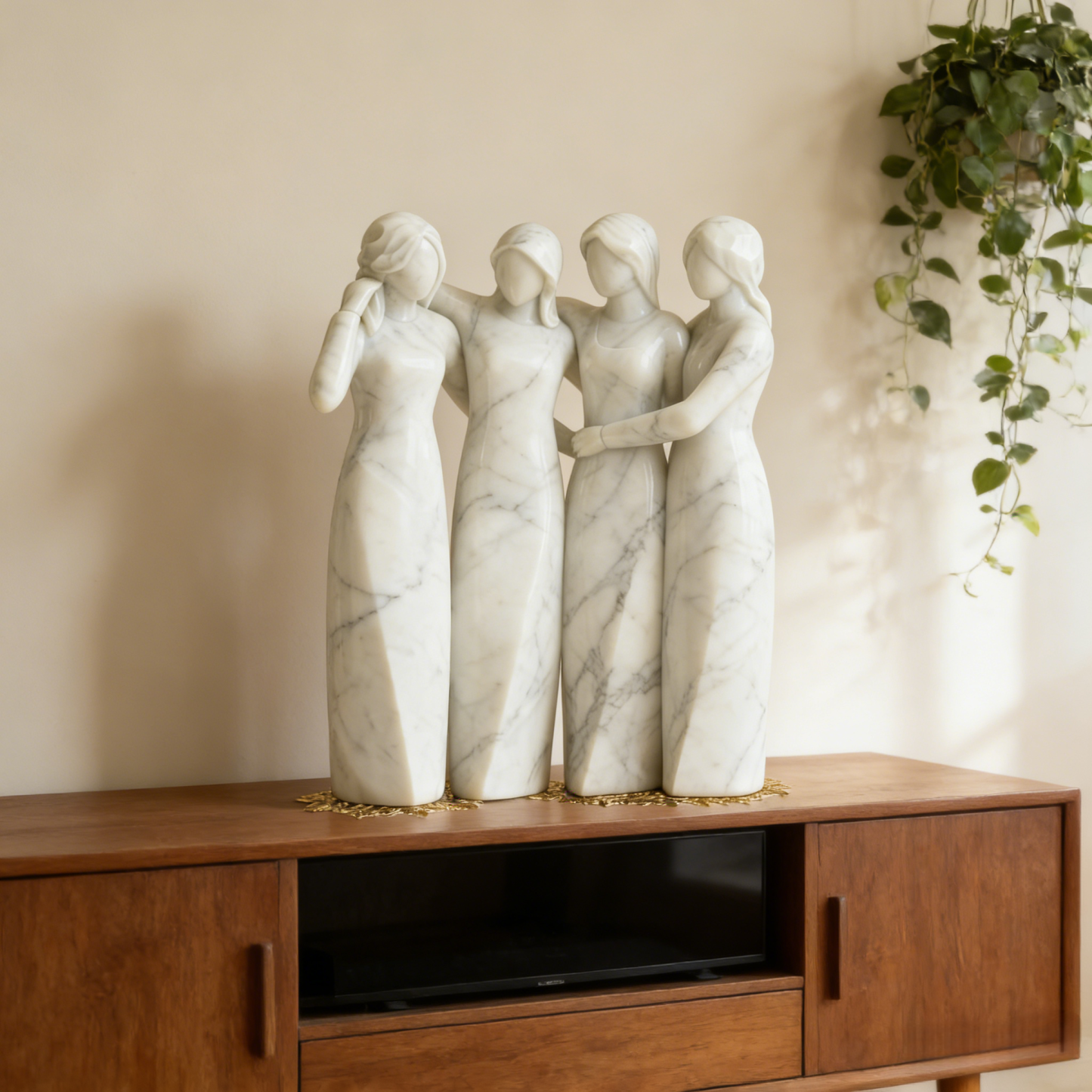 Celebrates Friendships Handmade White Marble Sisters Sculpture
