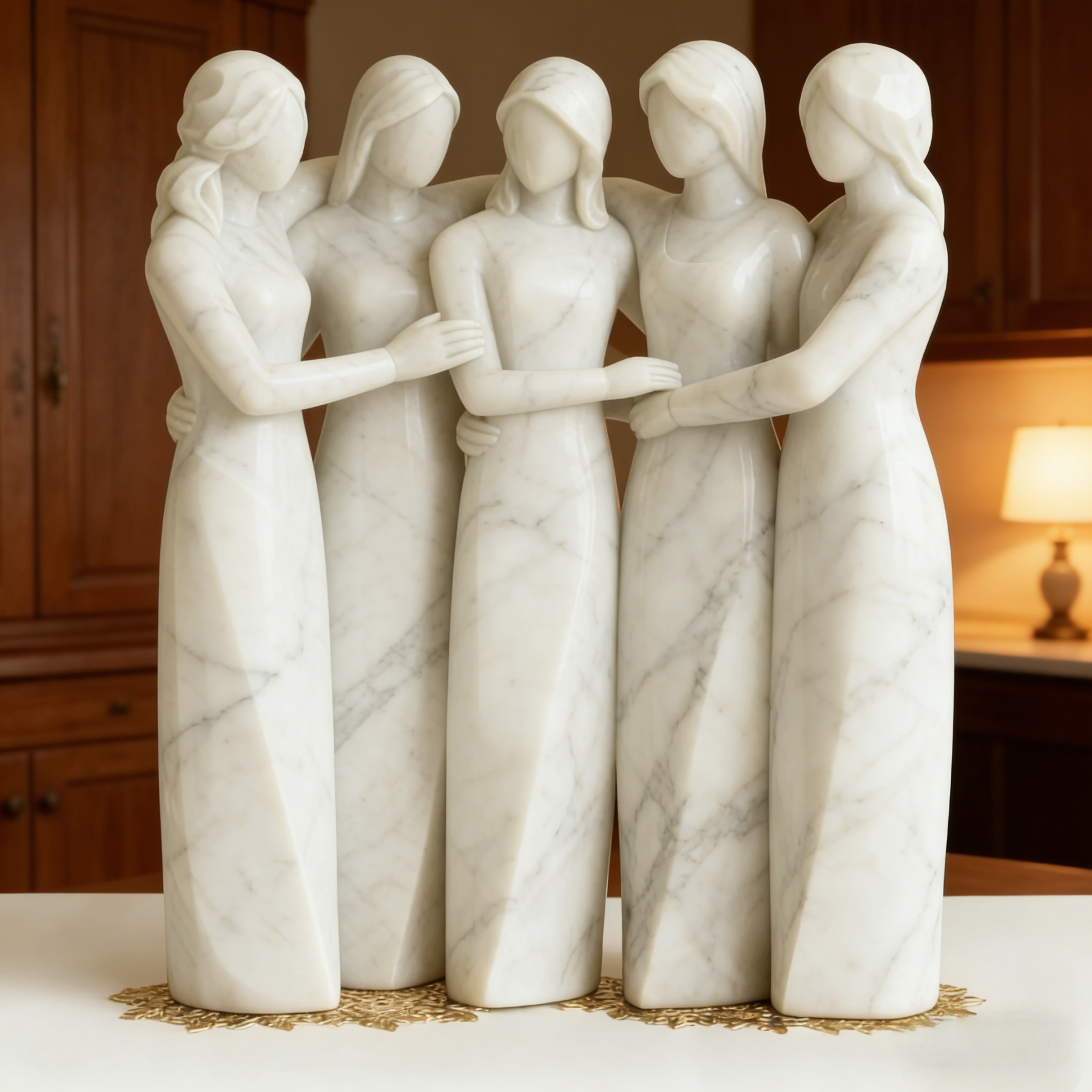 Celebrates Friendships Handmade White Marble Sisters Sculpture