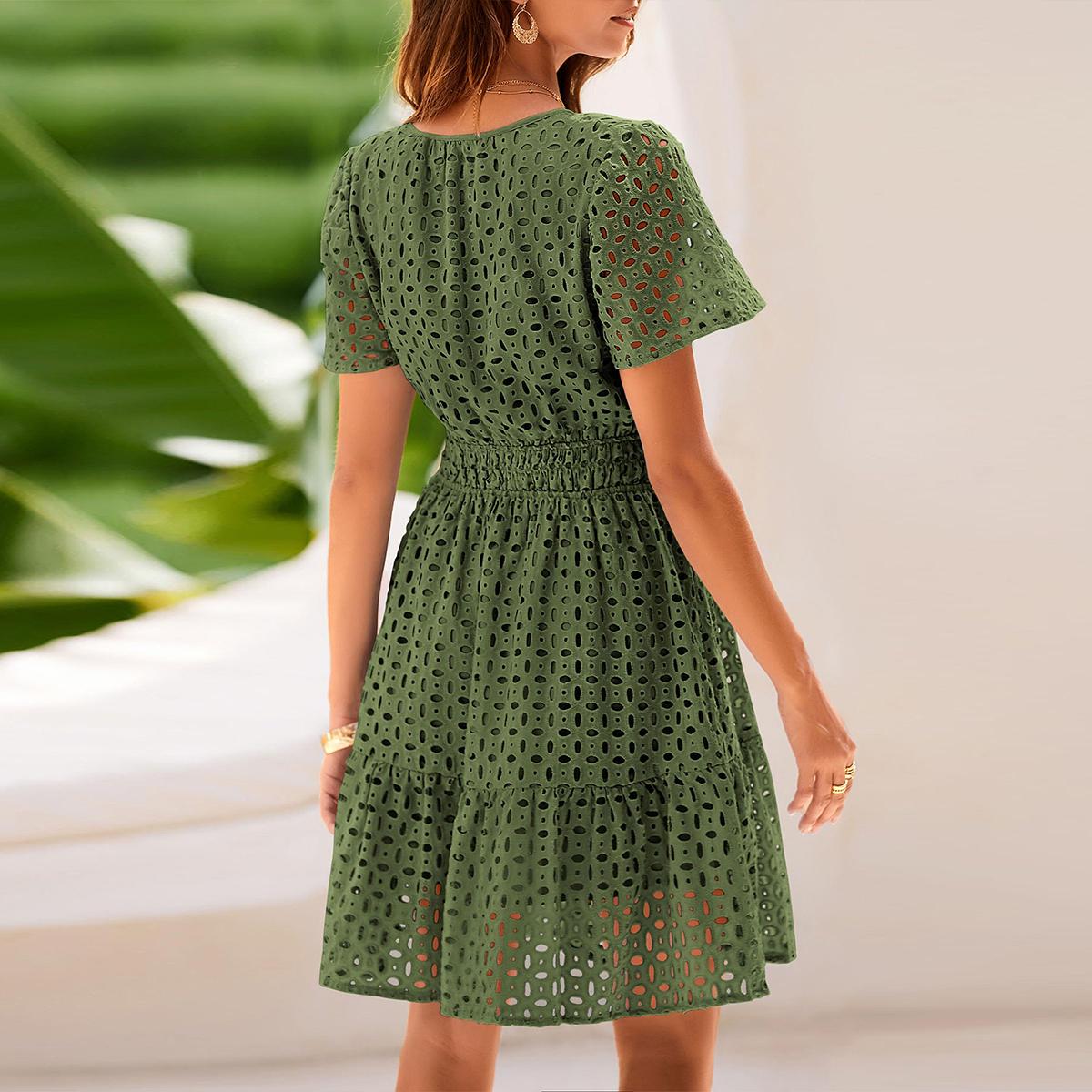 PrettyGarden Women Summer Short Dress V Neck Short Sleeve A Line Hollow Out Lace Ruffle Cute Casual Beach Party Formal Dresses,-Chic Womenswear Army Green Basic PrettyGarden Women Summer Short Dress V Neck Short Sleeve A Line Hollow Out Lace Ruffle Cute Casual Beach Party Formal Dresses,-Chic Womenswear Army Green Basic
