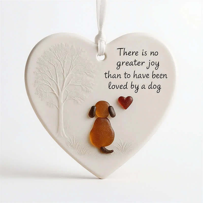 Heartwarming Dog Heart-Shaped Sea Glass Hanging Ornament