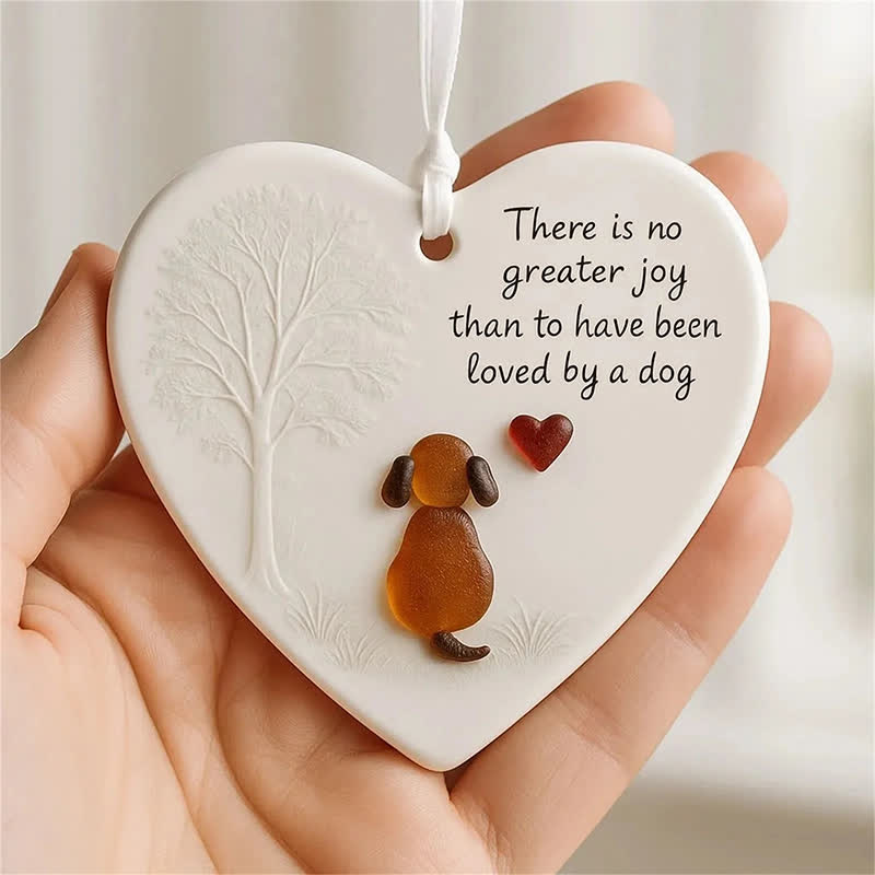 Heartwarming Dog Heart-Shaped Sea Glass Hanging Ornament