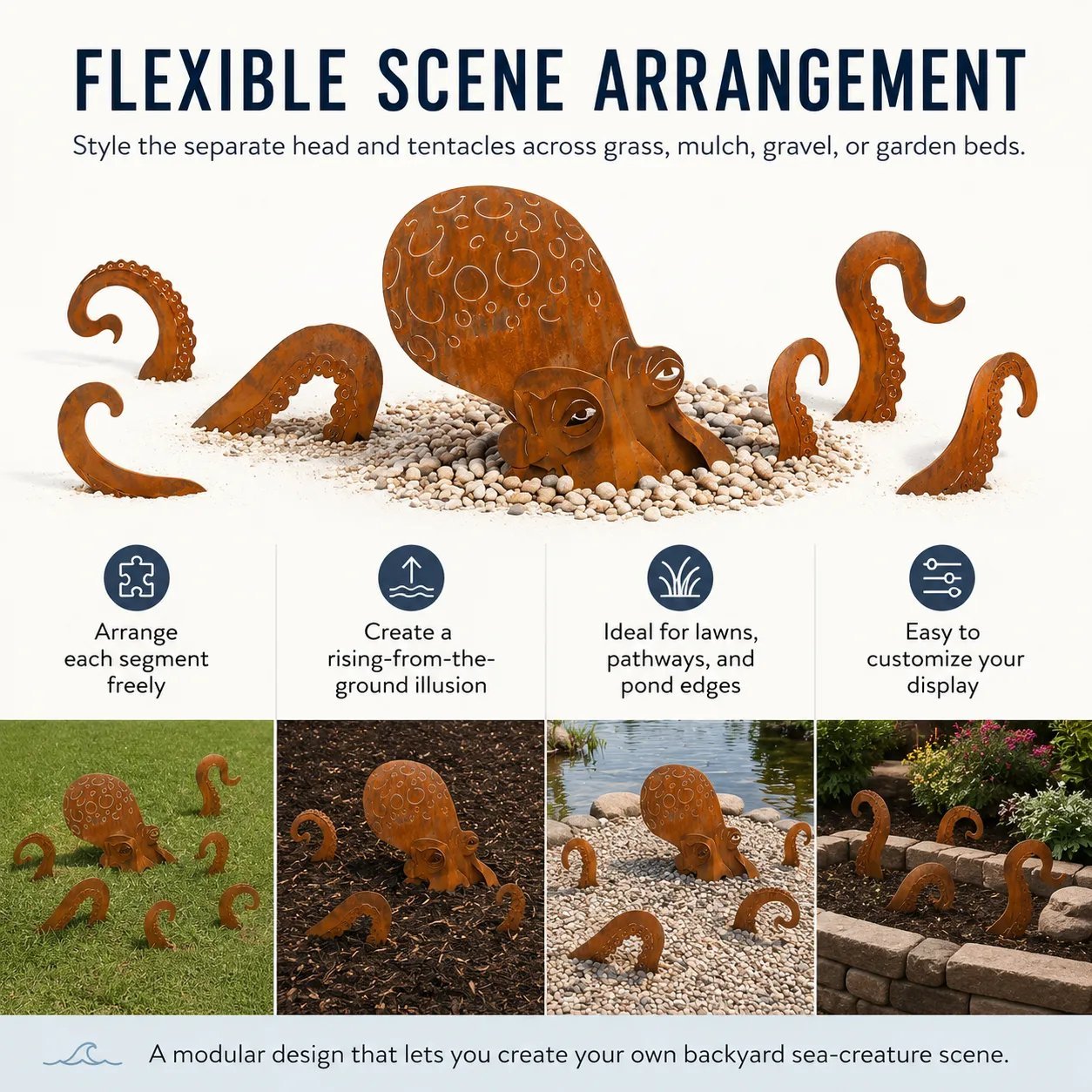  🐙Rust Patina Giant Squid Garden Sculpture