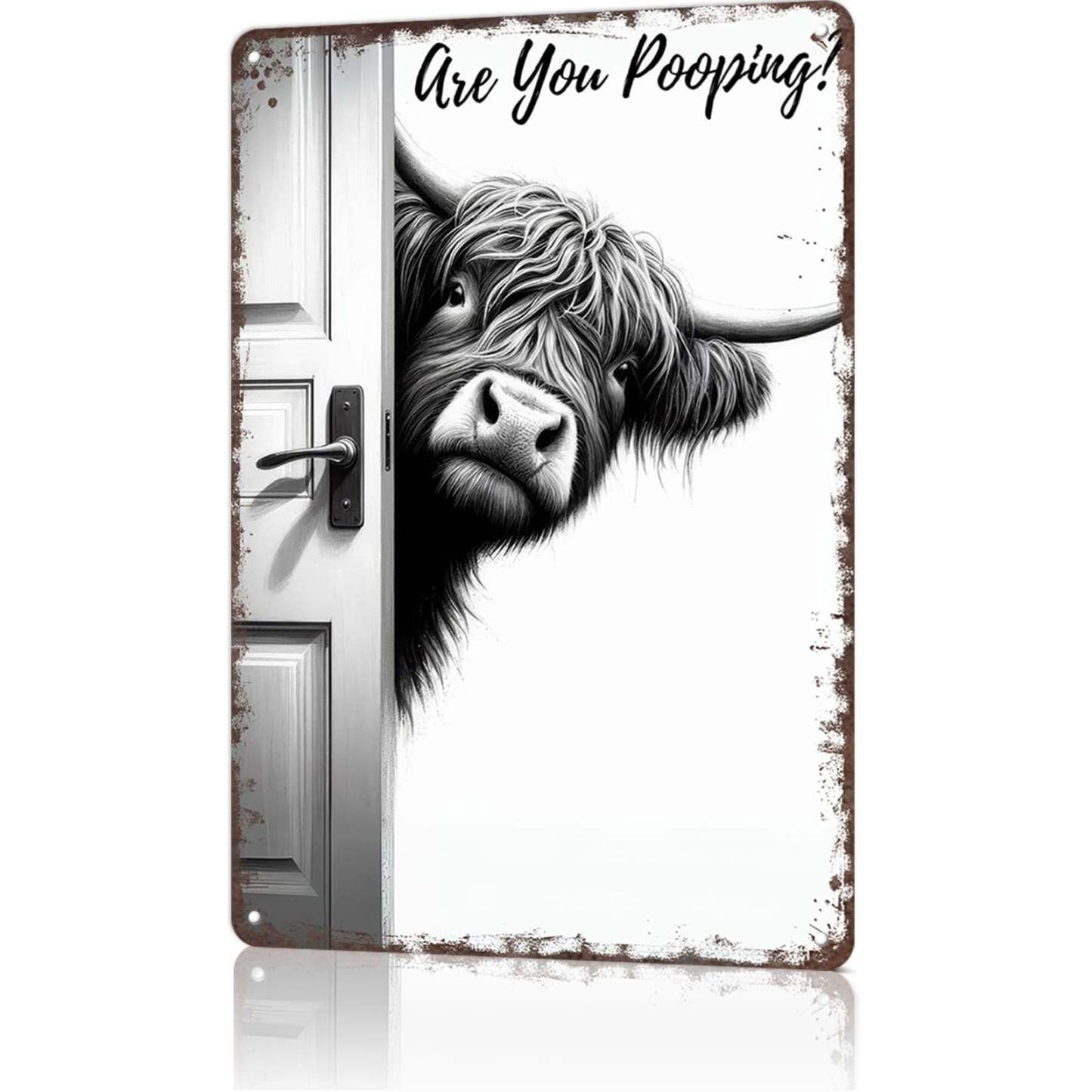 Vintage Highland Cow Sign – Funny Are You Pooping? Wall Decor😂