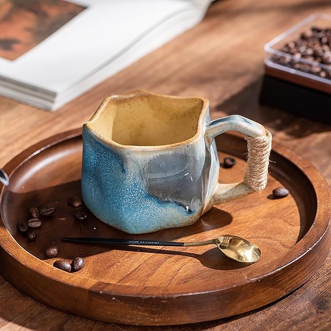 Retro handmade irregular shape ceramic coffee cup