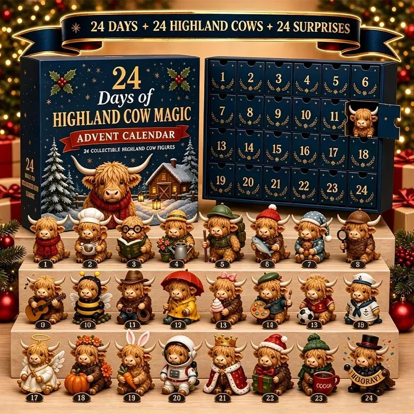 🐮 24 Days of Highland Cow Magic Advent Calendar – 24 Collectible Christmas Cow Surprises
